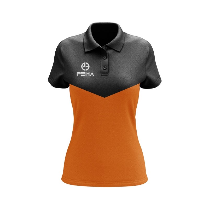 Koszulka polo damska PEHA Rico czarno-pomarańczowa