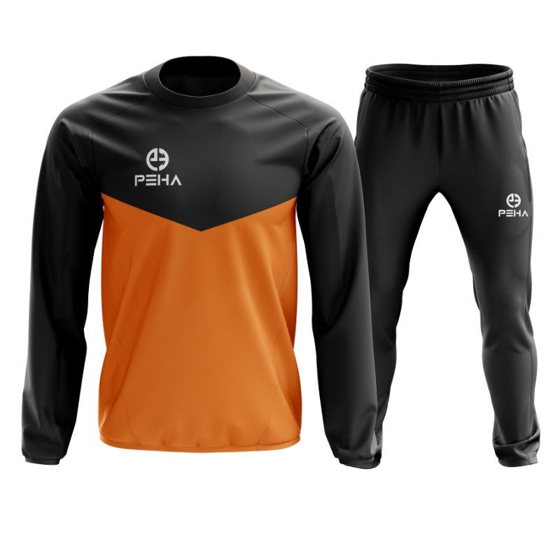 Dres piłkarski PEHA Rico czarno-pomarańczowy zakładany przez głowę