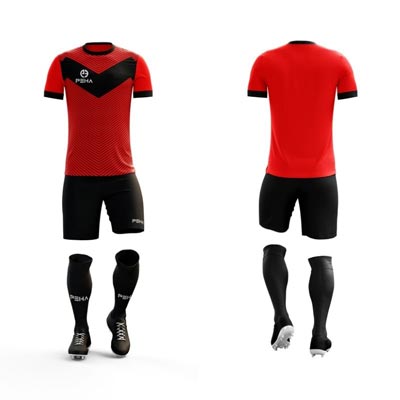 Strój piłkarski PEHA Lugo czerwono-czarny