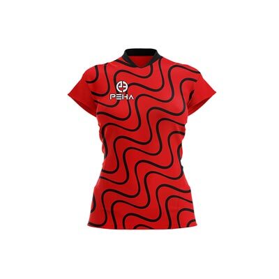 Koszulka siatkarska damska dla dzieci PEHA Vibro czerwono-czarna