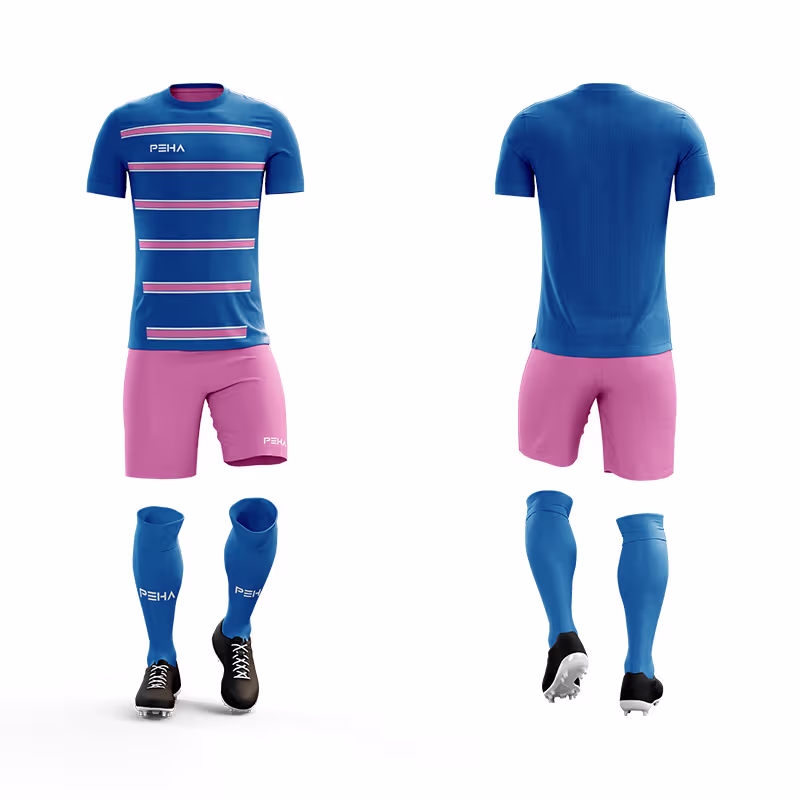 Strój piłkarski dla dzieci PEHA Estela błękitno-różowo-biały